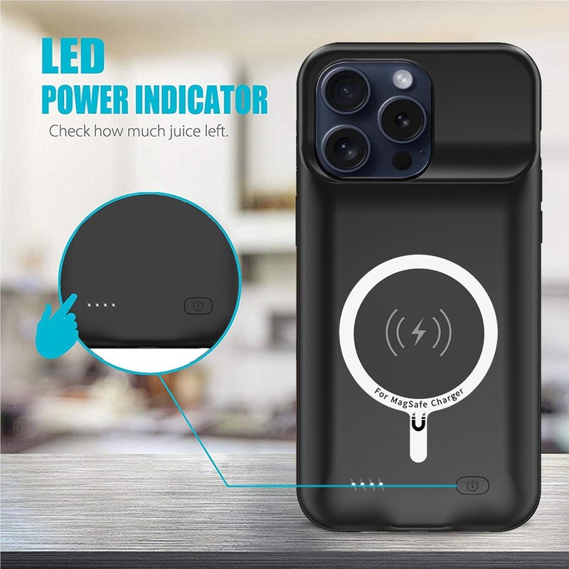SNRONEW Battery Case for iPhone 15 Pro, Full Encircle 10000mAh High Capacity Rechargeable Portable Charger Case Extended Battery Pack for iPhone 15 Pro (6.1 inch) Wireless Charging Cover with Carplay-Black - Image 3